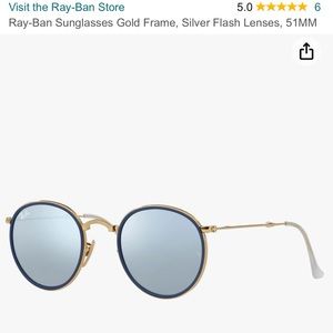 Ray-Ban foldable gold frame sunglasses (blue rims) with silver mirrored lenses